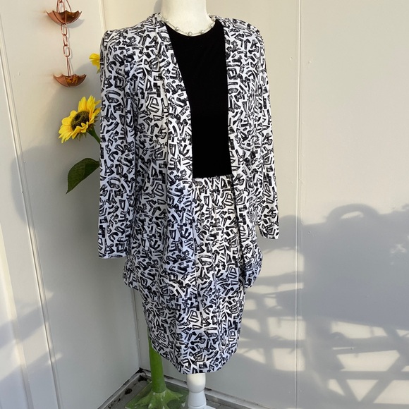 Vintage Dresses & Skirts - Vintage 80s Abstract Geometric Pattern Black & White Dress & Jacket Matching Set